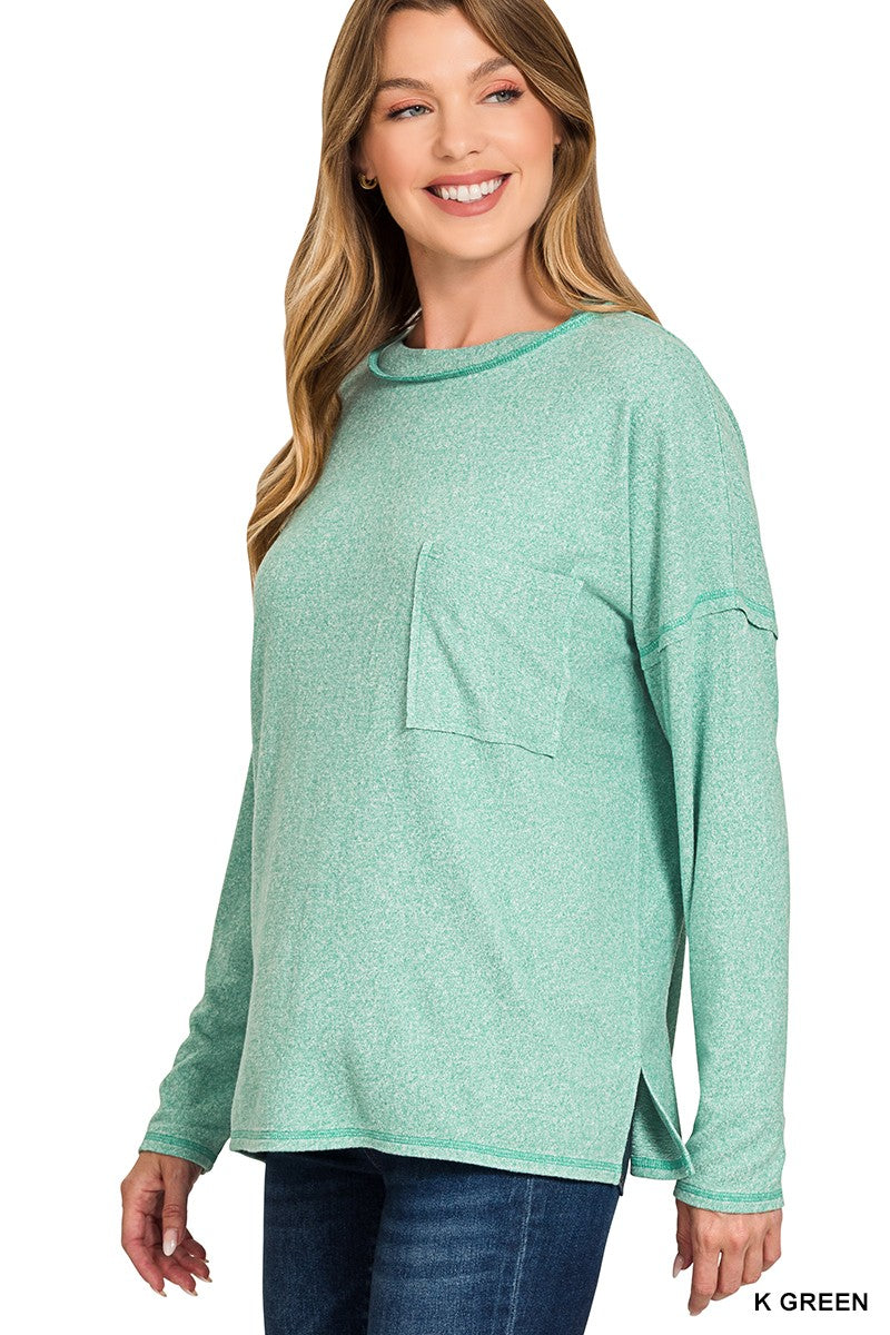 Zenana Soft Melange Hacci Round-Neck Long Sleeve T-Shirt