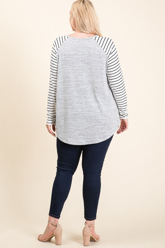 Curvy Solid And Stripe Contrasting Tunic Top LP