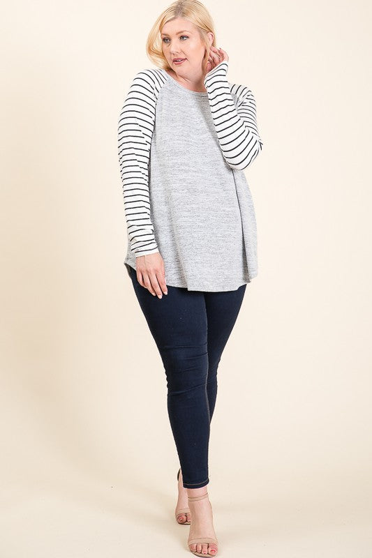 Curvy Solid And Stripe Contrasting Tunic Top LP