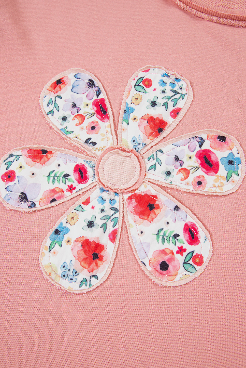 Wisteria Flower Applique Patchwork Drop Sleeve Pullover Sweatshirt