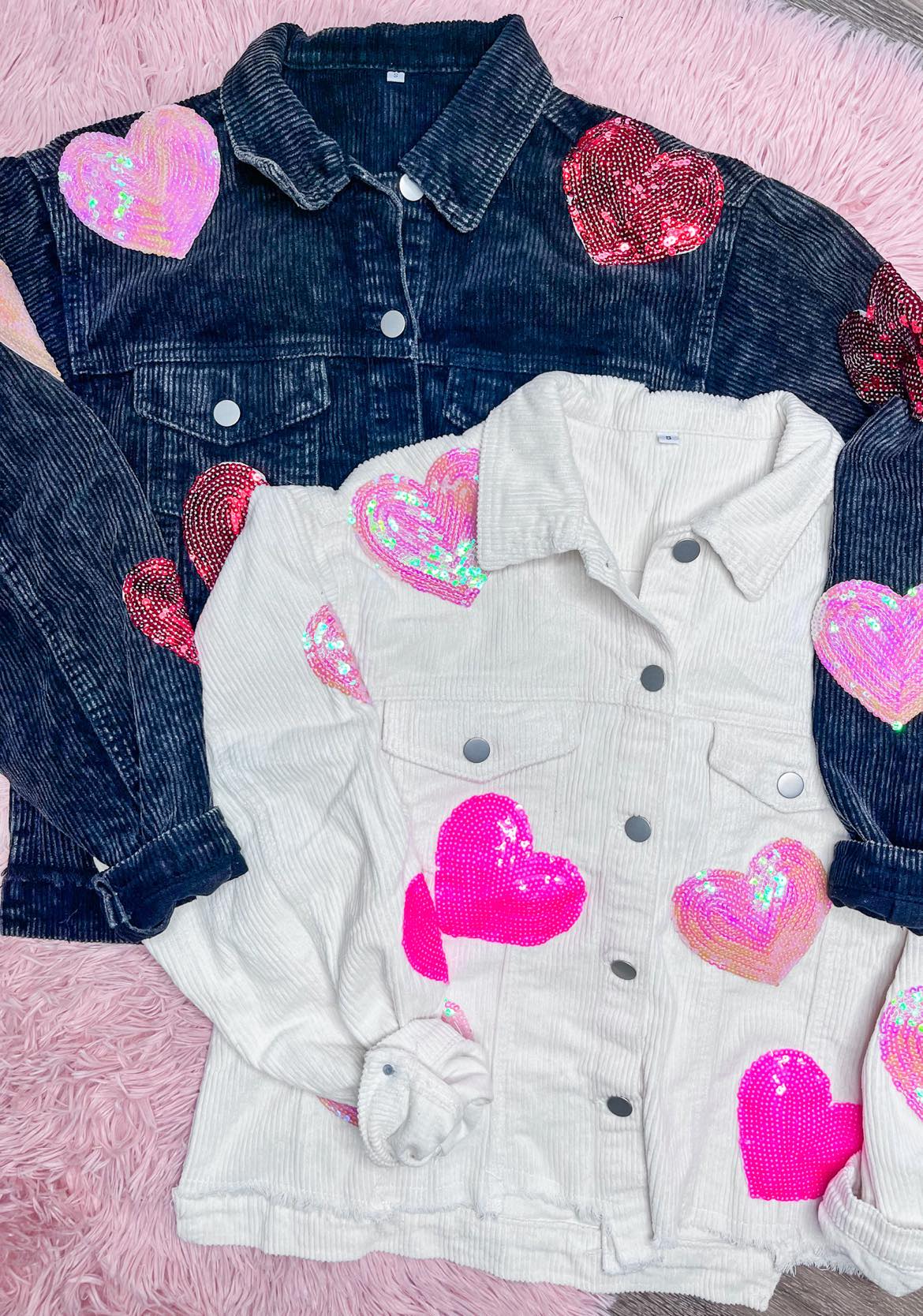 rts: Sequin Heart Corduroy Shacket*