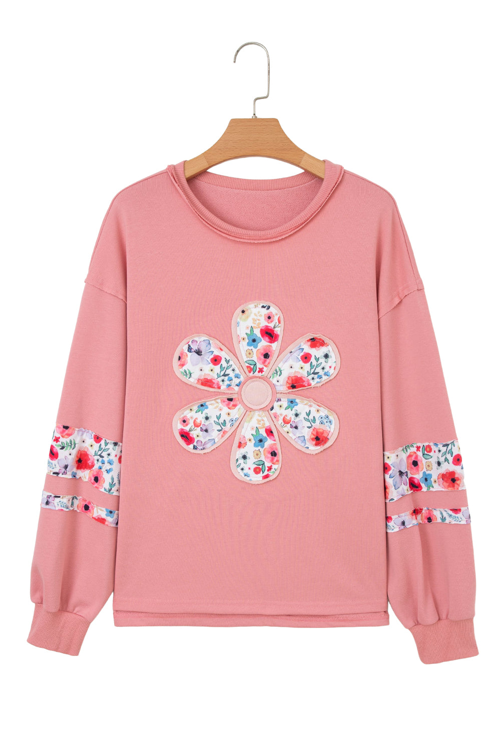 Wisteria Flower Applique Patchwork Drop Sleeve Pullover Sweatshirt
