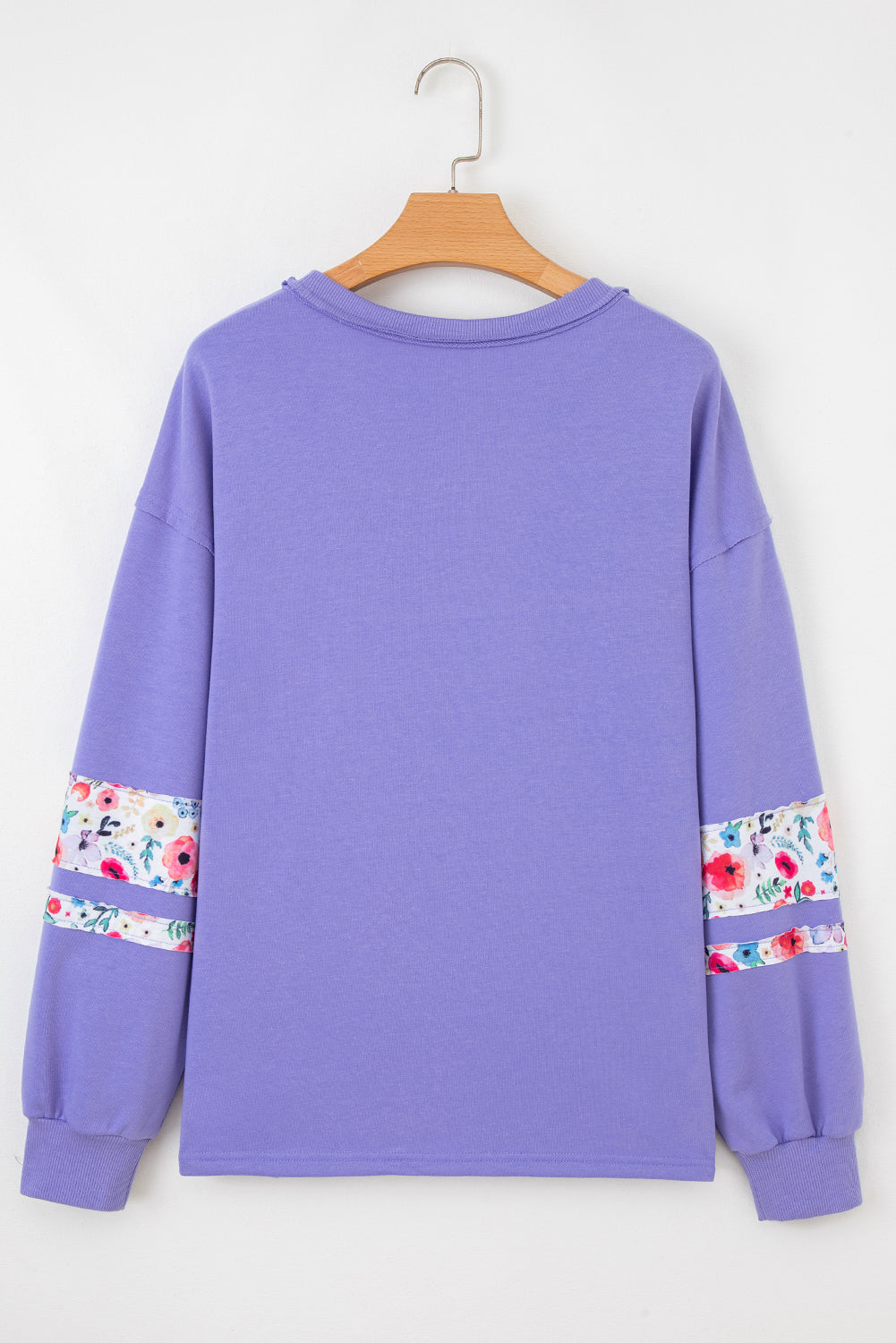 Wisteria Flower Applique Patchwork Drop Sleeve Pullover Sweatshirt