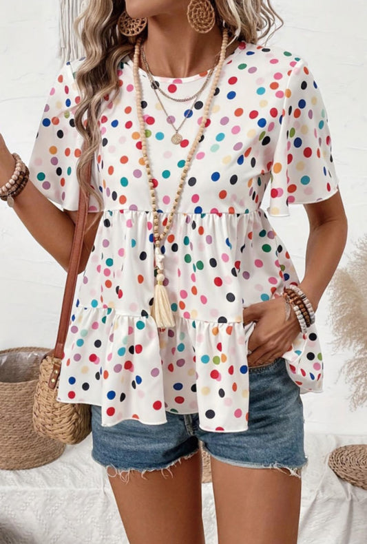 Preorder: The Ansley White Polka Dot Tiered Babydoll Blouse