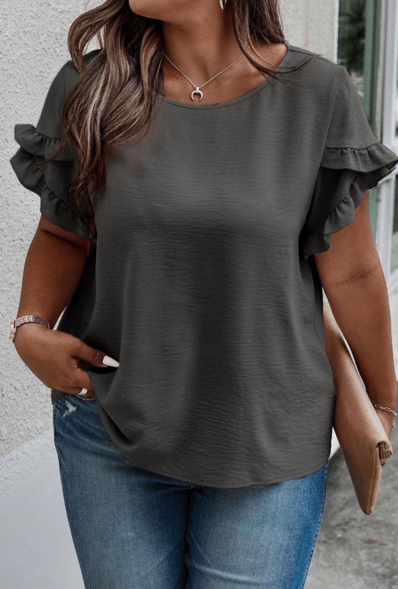 Lauri Ruffled Plus Size Short Sleeve Top