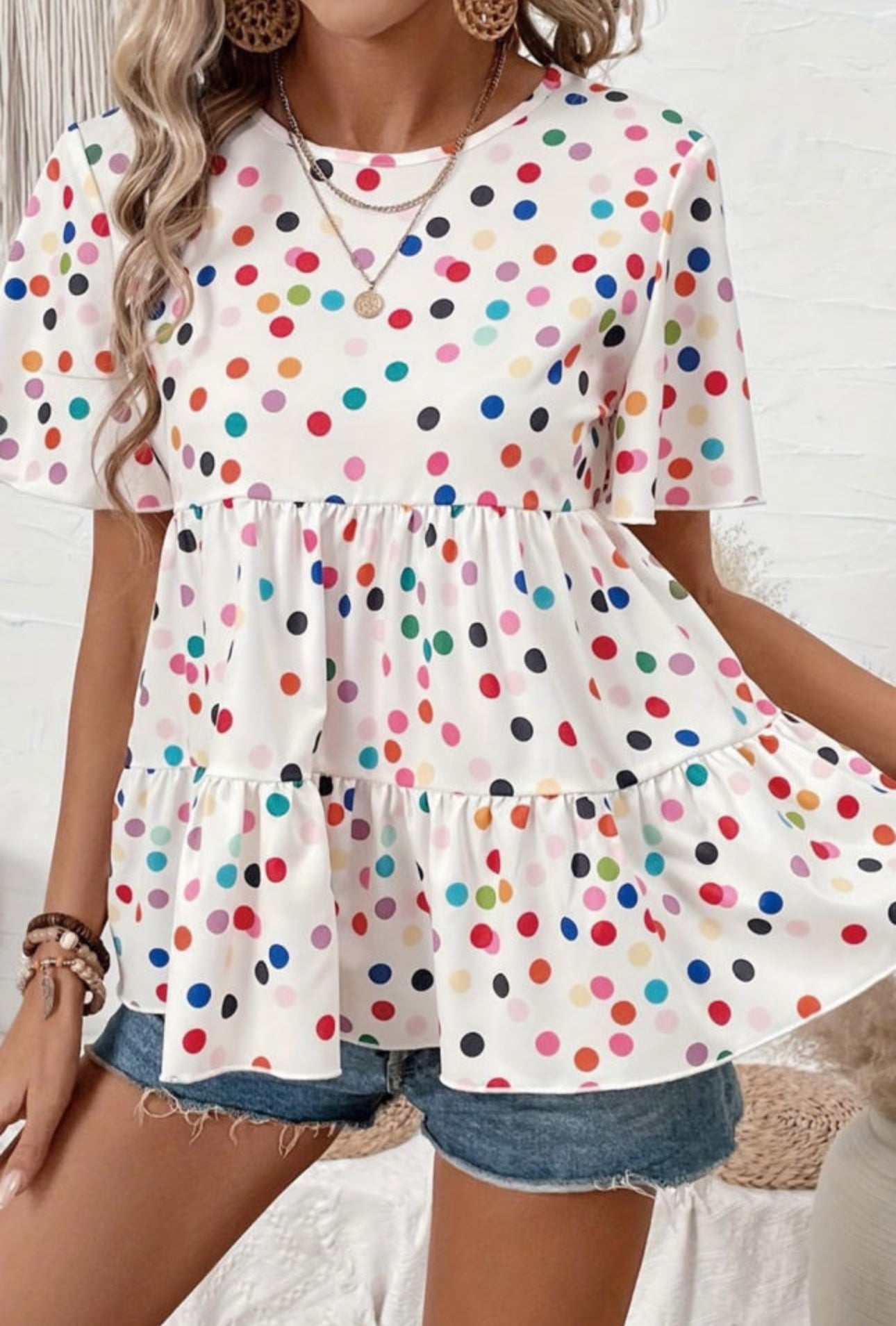 Preorder: The Ansley White Polka Dot Tiered Babydoll Blouse