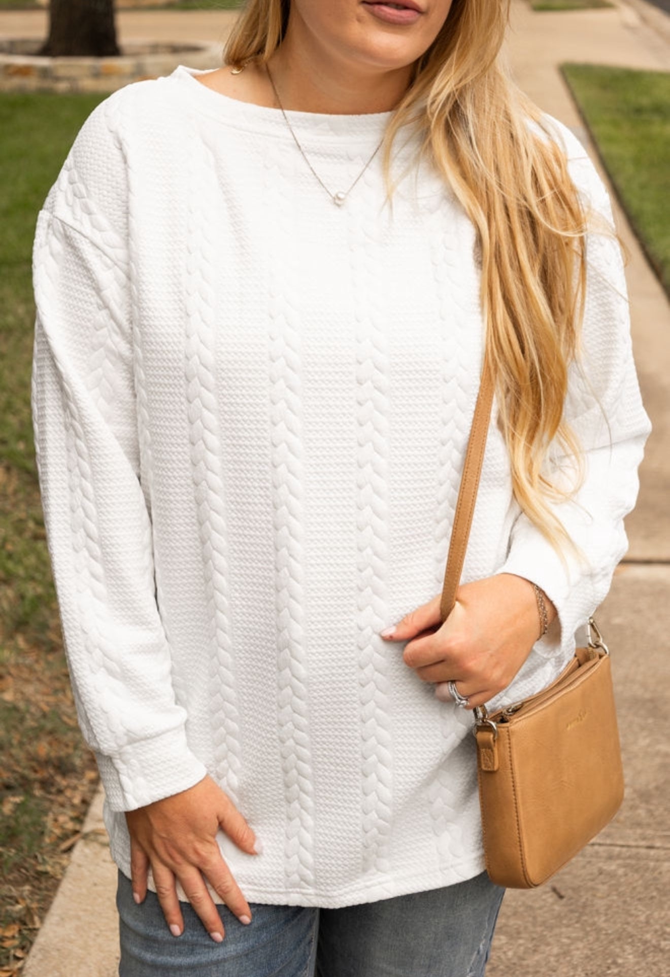 White Textured Plus Size Long Sleeve Top