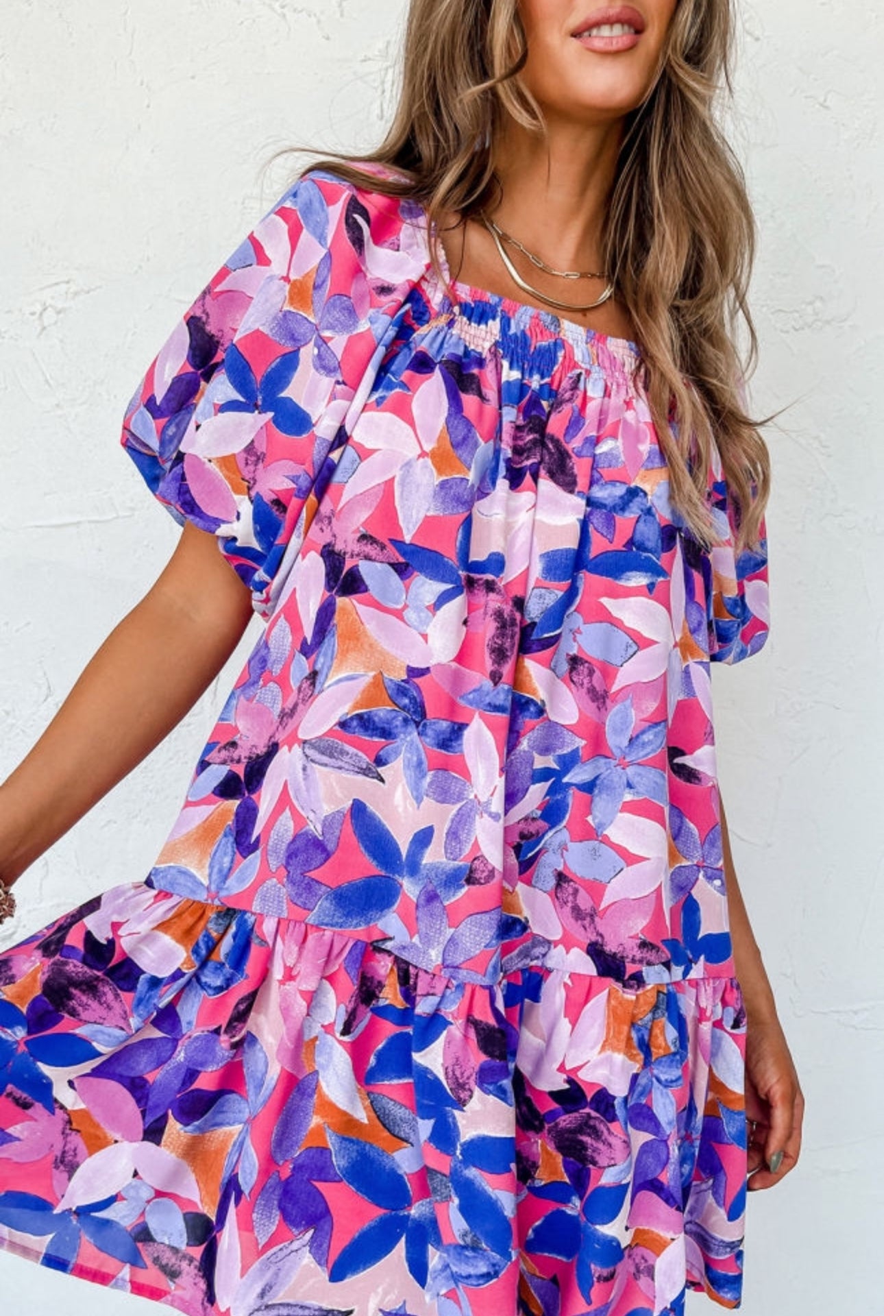 PREORDER: The Avery Purple Flower Print Puff Sleeve Ruffle Dress