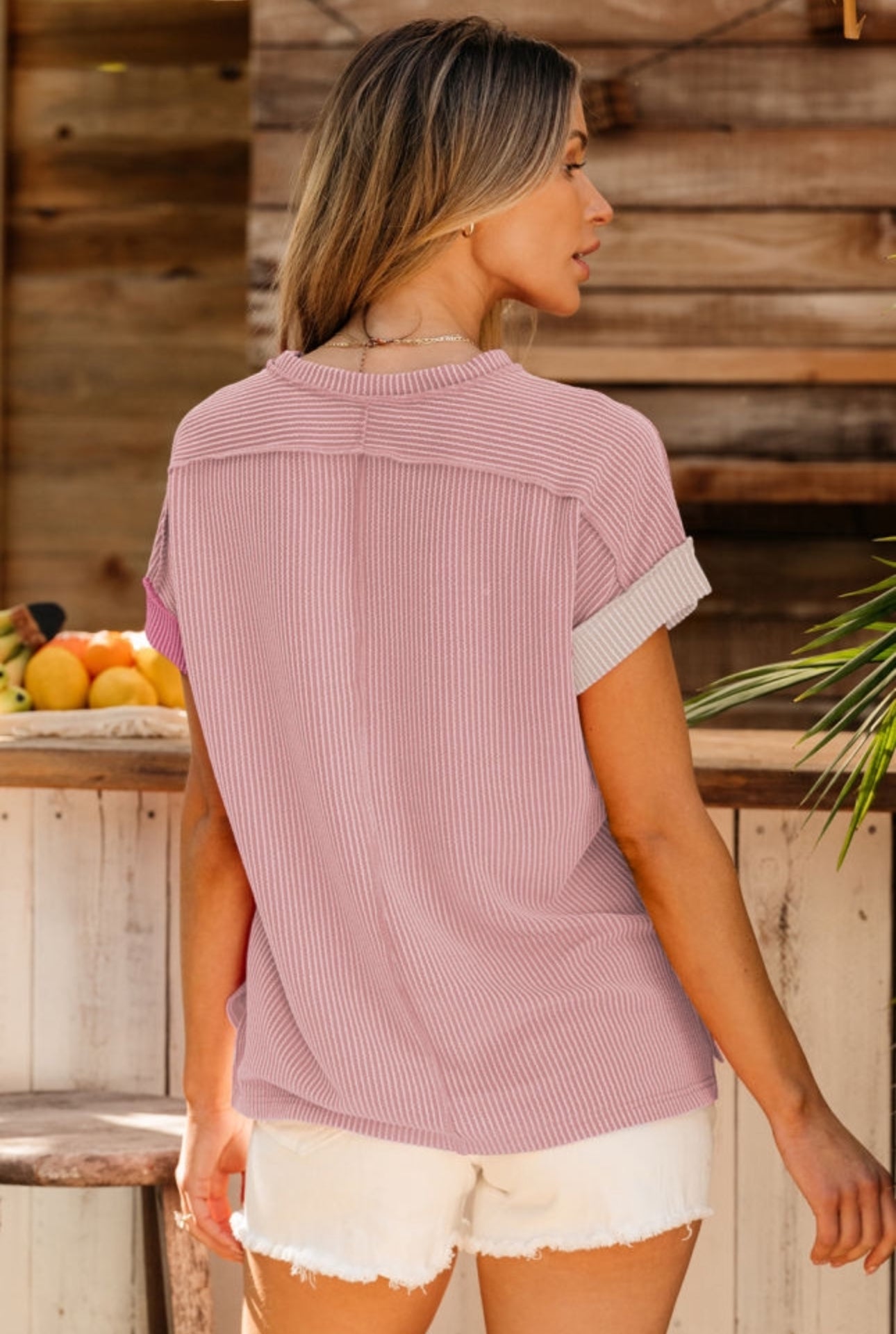 PREORDER: The Maralee Pink Textured Colorblock Round Neck Top