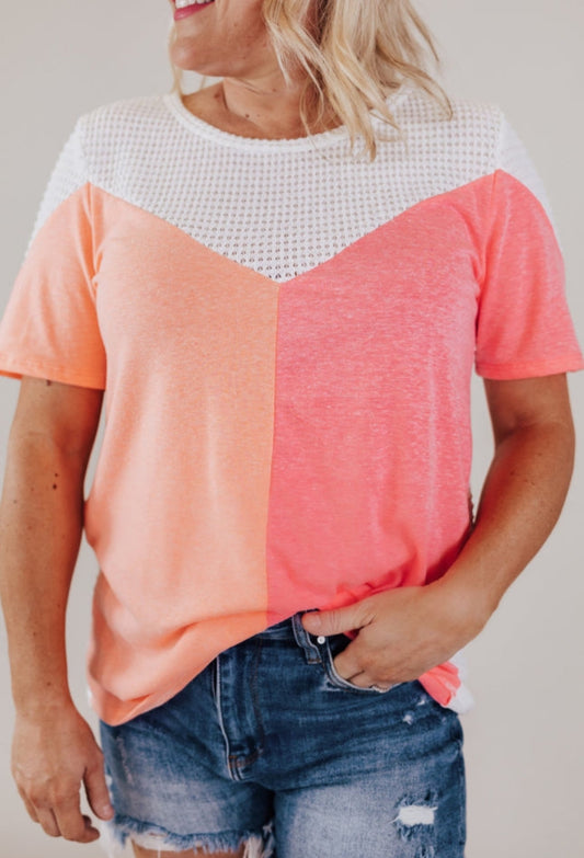 Preorder: The Taylor White Plus Size Waffle Patchwork Colorblock Knit Tee