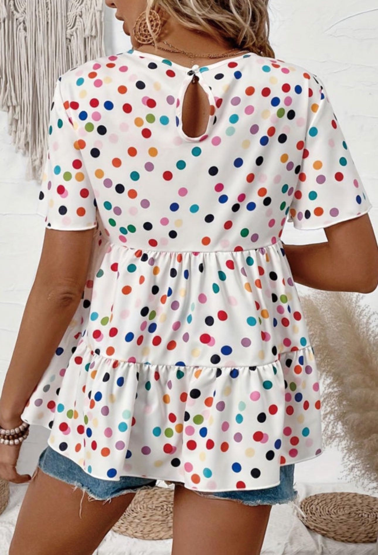 Preorder: The Ansley White Polka Dot Tiered Babydoll Blouse