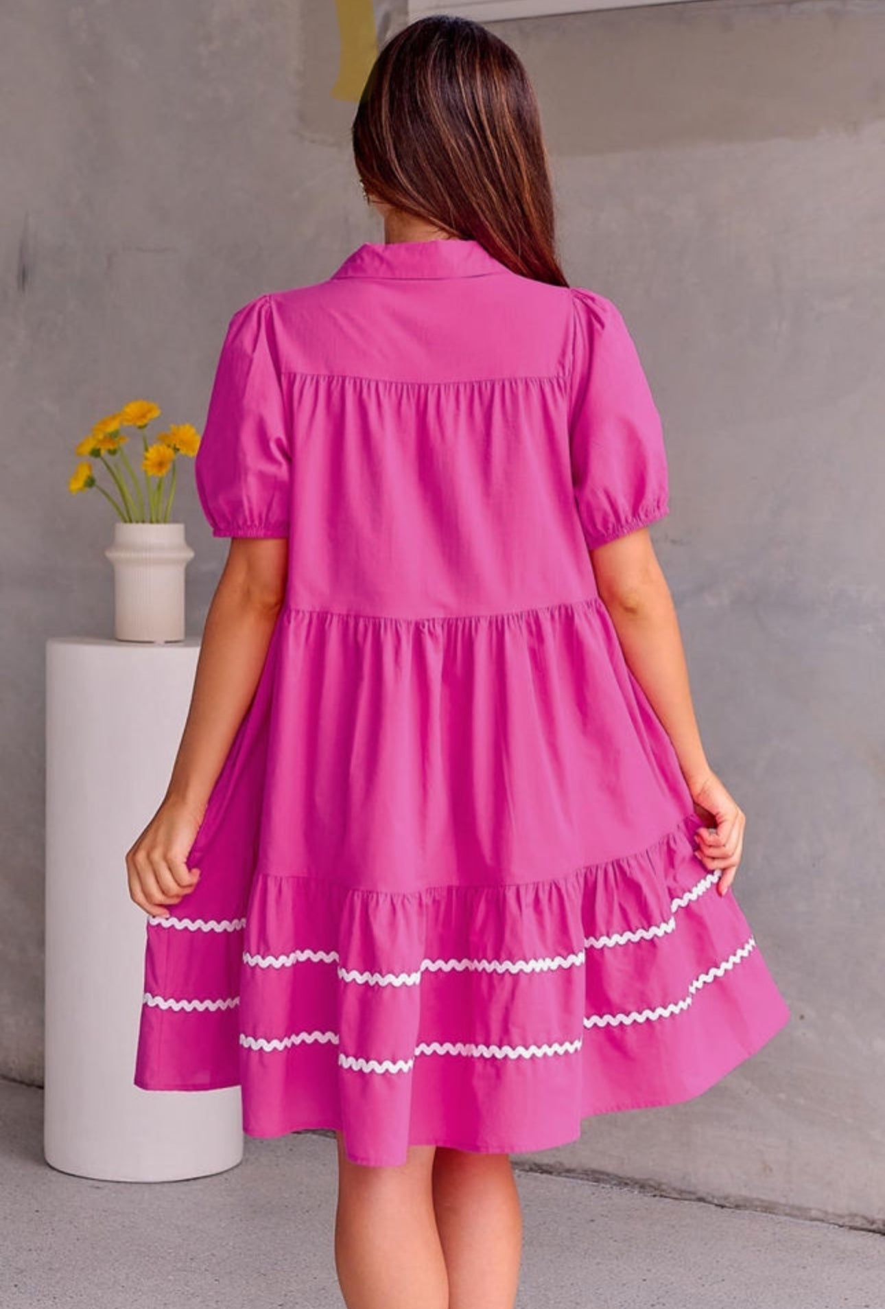 Megan Bright Pink Ric Rac Dress