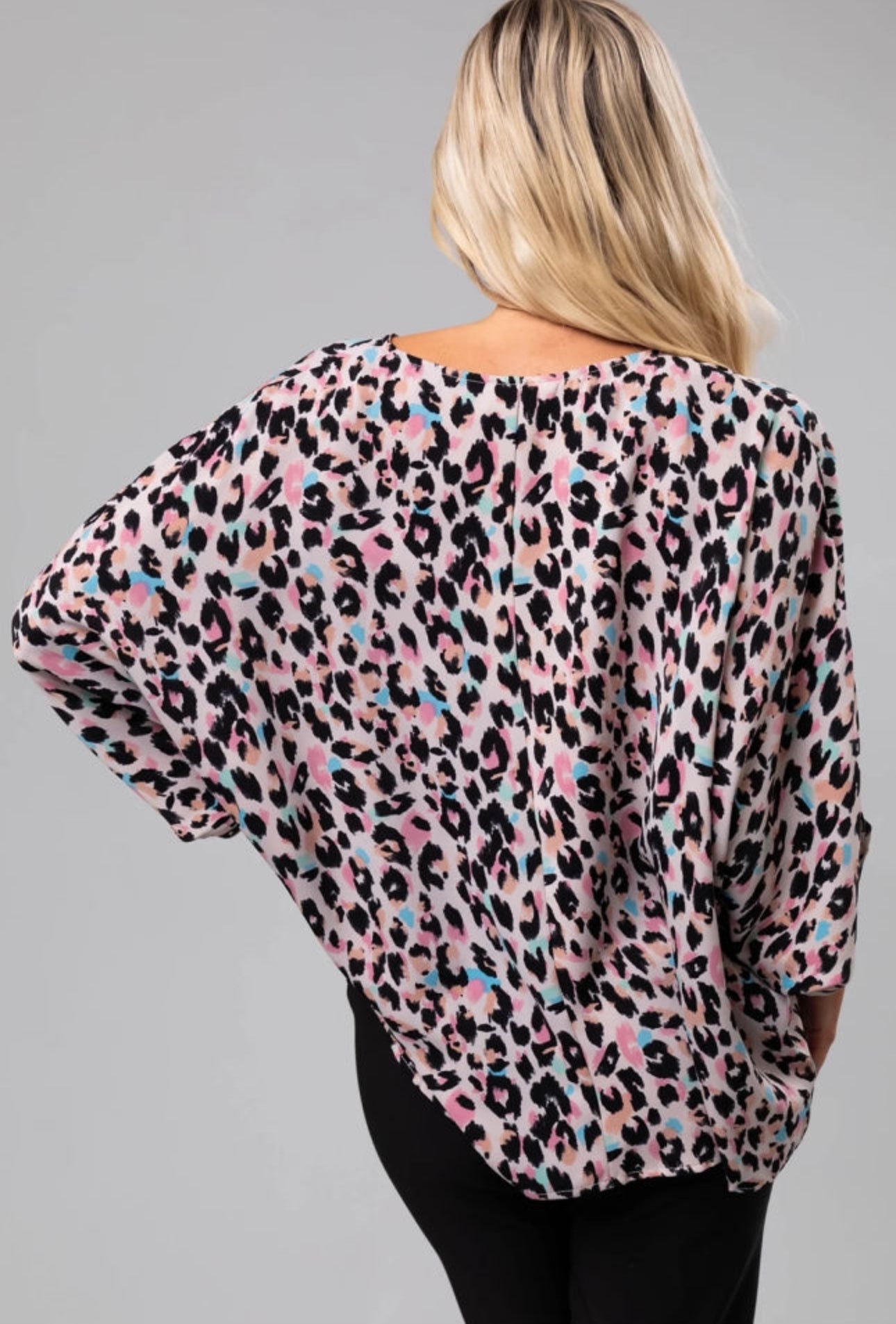 Preorder: The Bethany Pink Mixed Leopard Print V-Neck Oversized Blouse