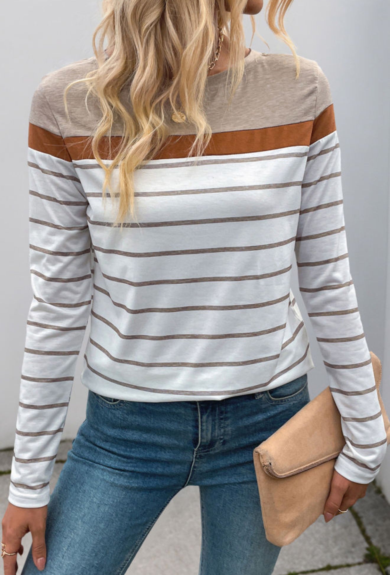 Brown, Rust & White Long Sleeve Top