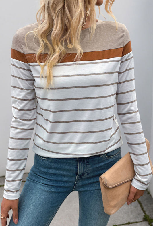 Brown, Rust & White Long Sleeve Top