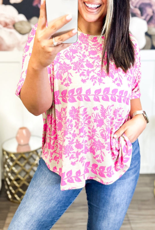 Preorder: The Jessica White Floral Print Rounded Hem Plus Size Tee