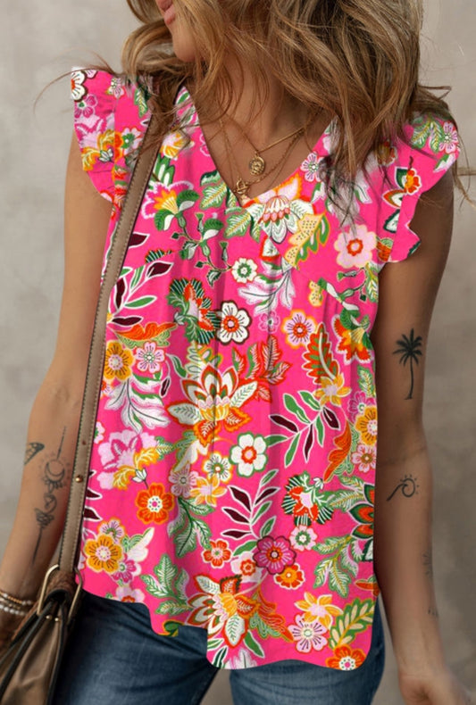 Preorder: The Elizabeth Rose Floral V-Neck Sleeveless Top