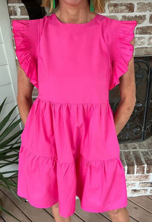 PREORDER: The Kelly Bright Pink Smocked Ruffle Tiered Mini Dress