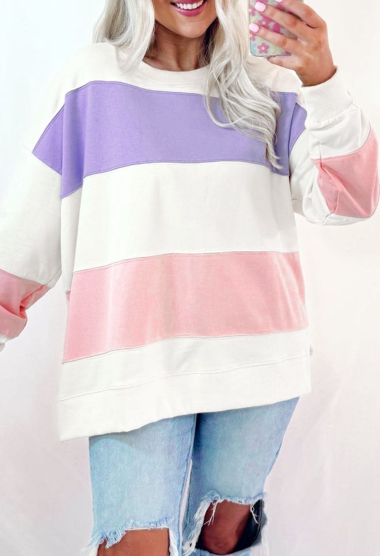 Colorblock Patchwork Drop Shoulder Crewneck Sweatshirt