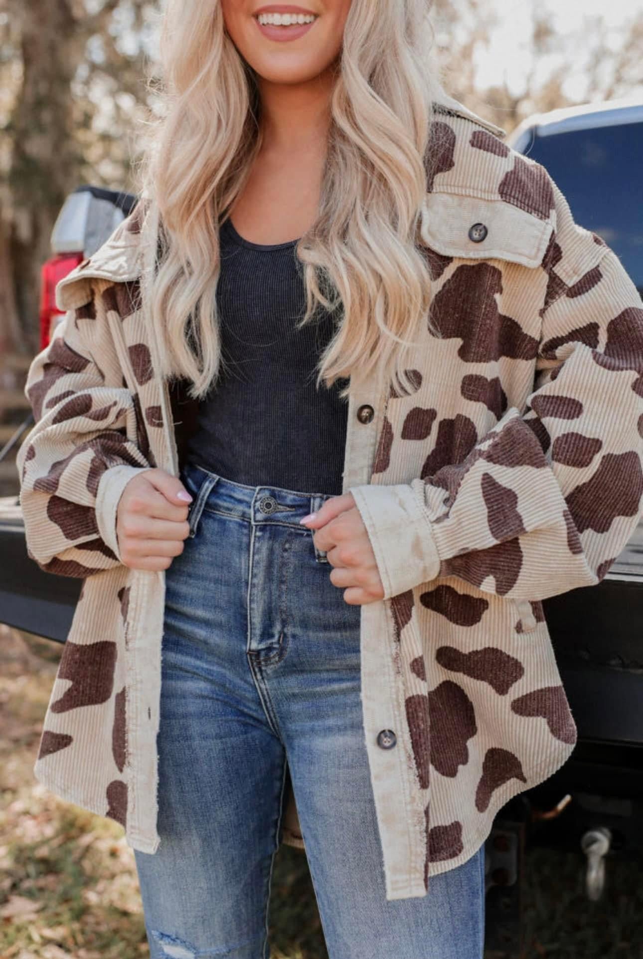 Animal Print Corded Shacket