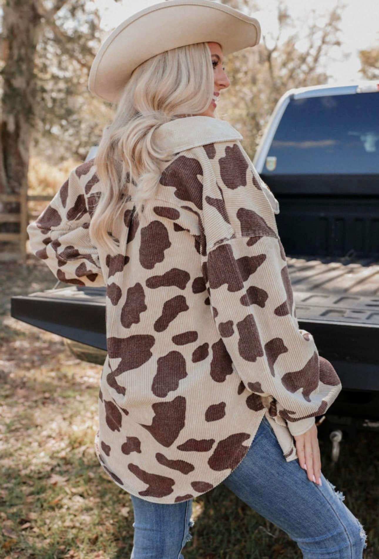 Animal Print Corded Shacket