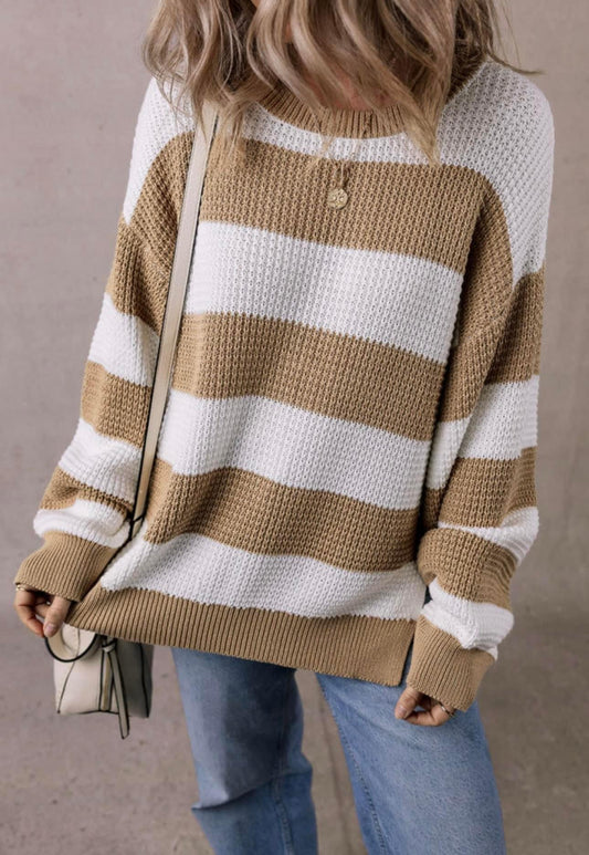 Brown/White Colorblock Sweater