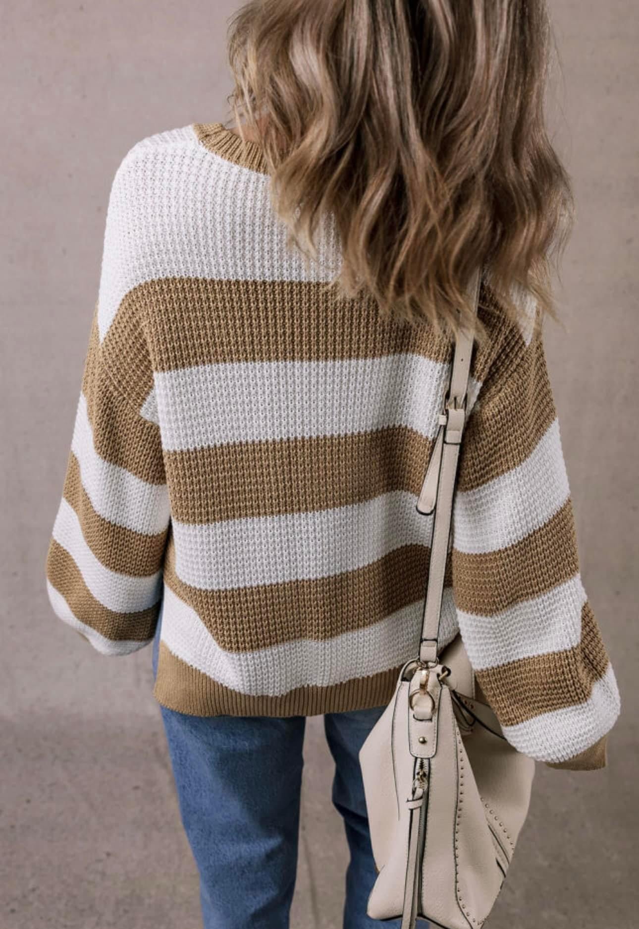 Brown/White Colorblock Sweater