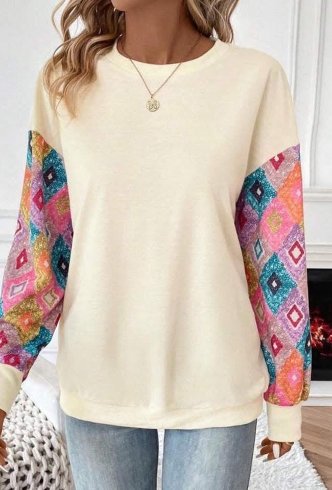 Apricot w/Bright Patchwork Long Sleeves