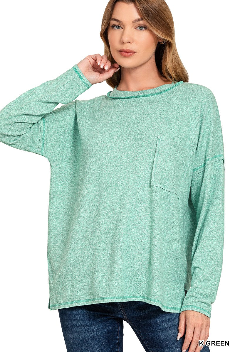 Zenana Soft Melange Hacci Round-Neck Long Sleeve T-Shirt