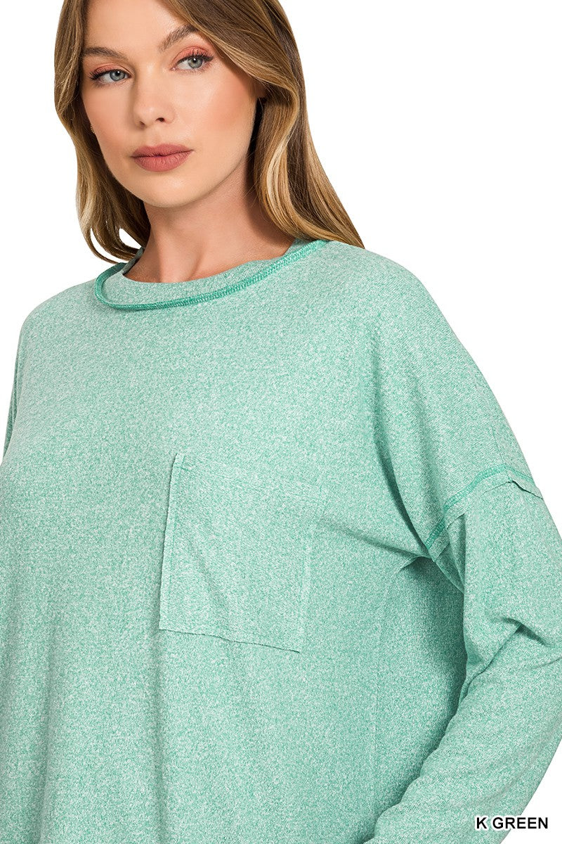Zenana Soft Melange Hacci Round-Neck Long Sleeve T-Shirt