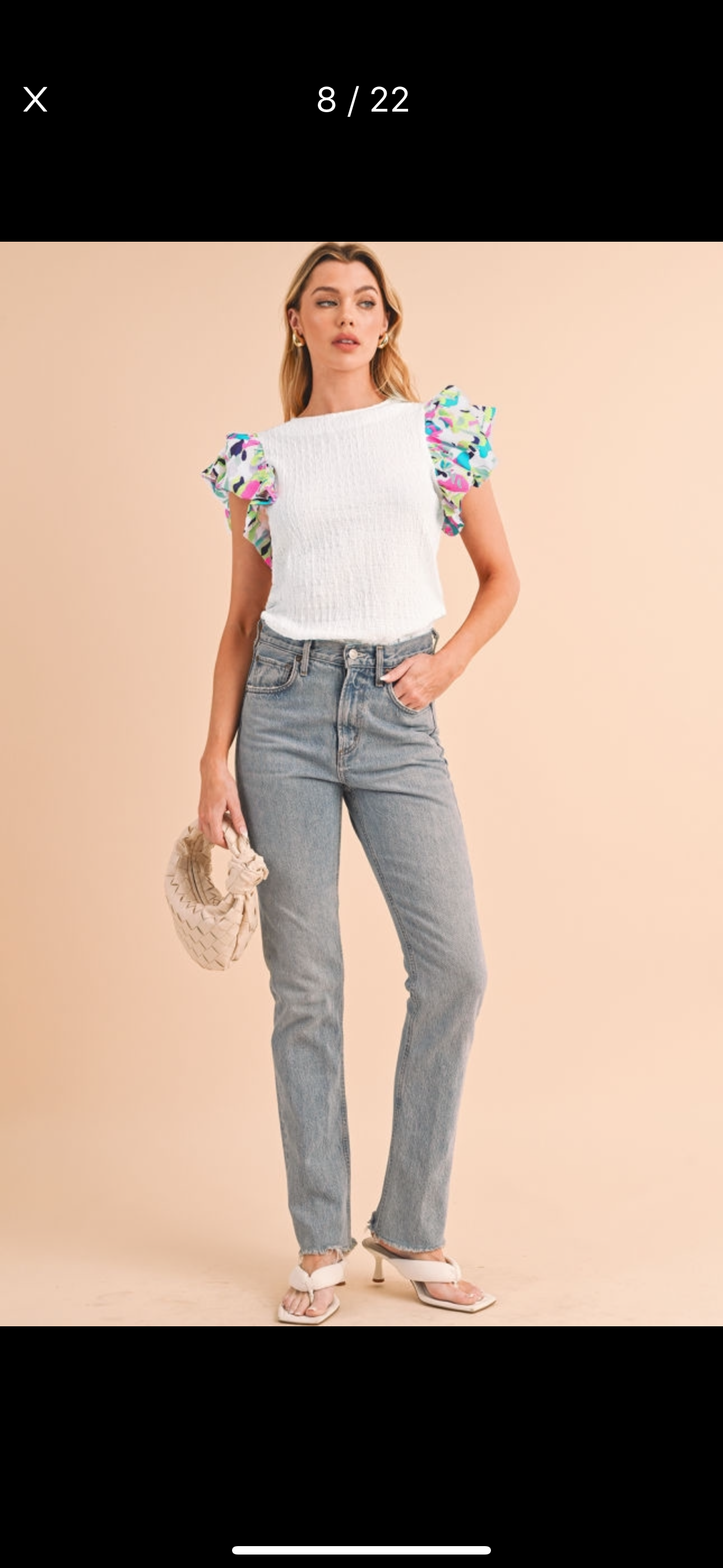 Abby Frilly Floral Sleeve White Top