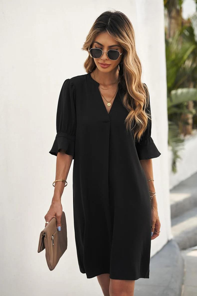 Laurel V-Neck Silky Shift Dress