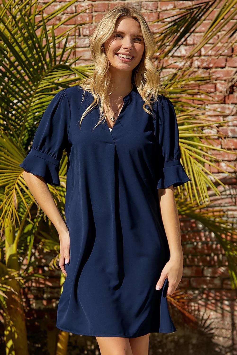 Laurel V-Neck Silky Shift Dress