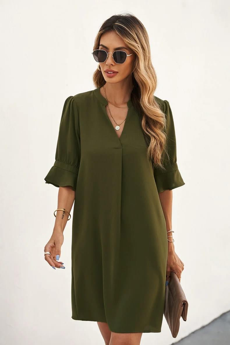 Laurel V-Neck Silky Shift Dress