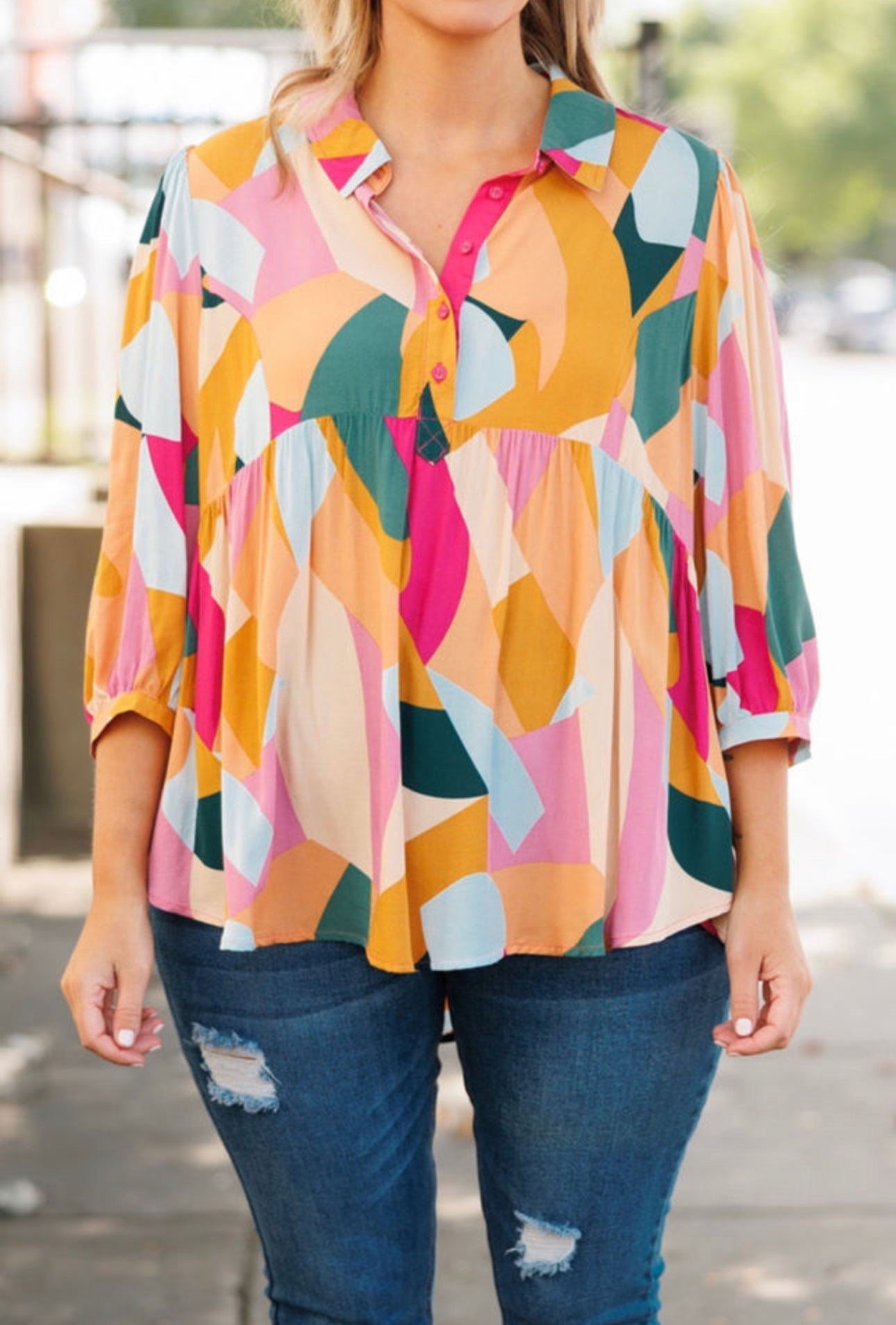 Curvy, Colorful Abstract Top