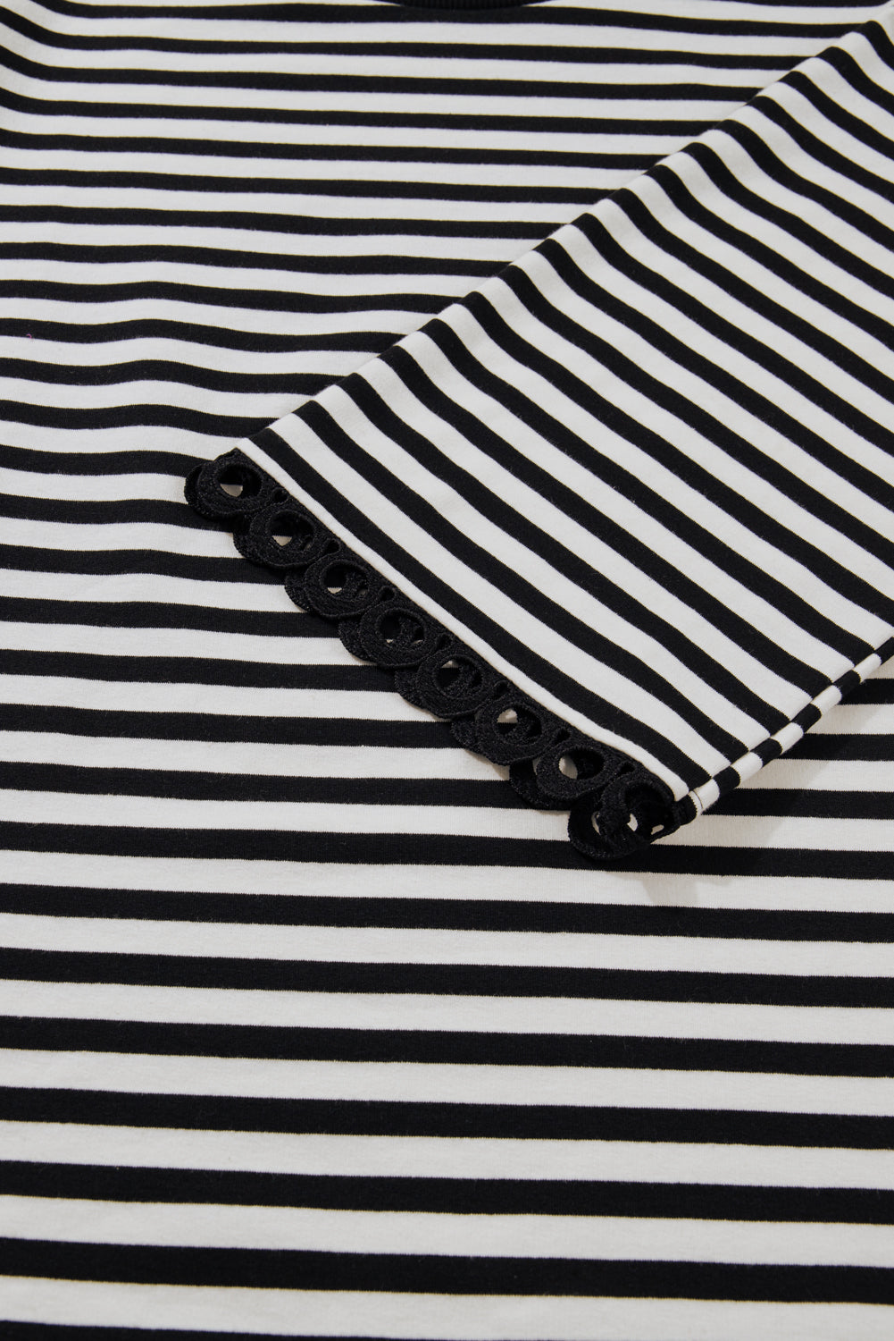 Racing Red Striped Round Neck Contrast Trim Bell Sleeve Top